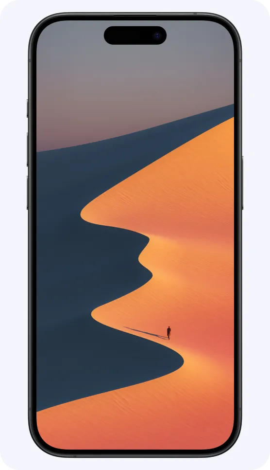 A phone screen with a desert scene.